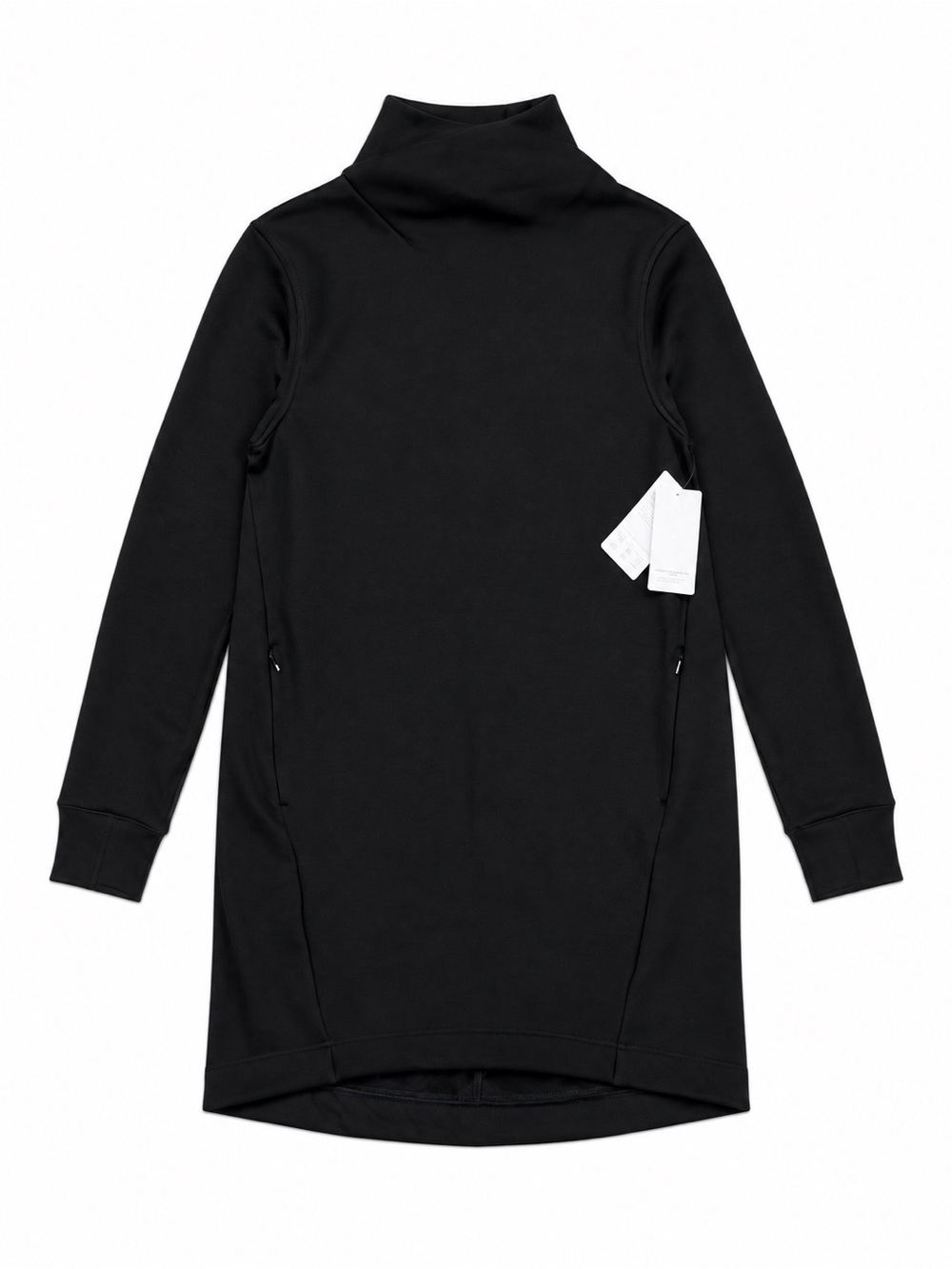NWT Athleta Cozy Karma Mock Neck Black Women's Sweatshirt Asymmetrical Dress LG